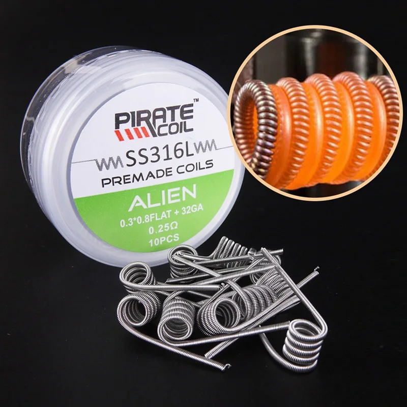 

PIRATE COIL 10pcs SS316L Wire Heating Wire For Rda Rba Rebuildable Diy Atomizer Coil Alien 0.25 ohm (0.3*0.8FLAT+32GA)