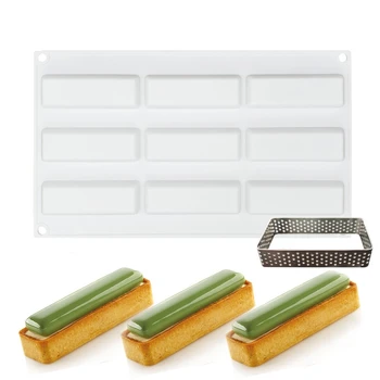 

Silicone Molds 9 Holes Kit Tarte Ring Rectangle Dessert Cake Mold For Baking Mould Mousse Chocolate Pan Decorating tools