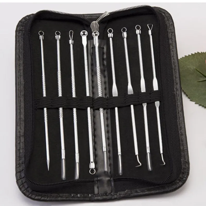 9 Uds acero inoxidable, espinillas grano Kit de herramientas de eliminación agujas acné Remover profunda limpieza de poros de cuidado de la piel Extractor conjunto de belleza