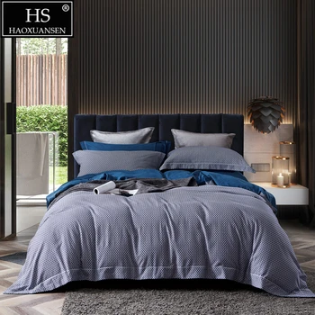 

Delicate Small Grid Design Cotton Satin Brushed 4piece Bedding Sets Quilt Cover Pillowcase Bedsheet Queen King Size Weight 3.9kg