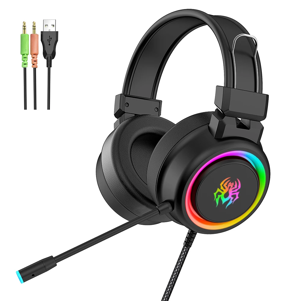 New V5 RGB Gaming headphones Colorful lighting e sports for computer with microphone Big earmuffs headphone wired headset bass