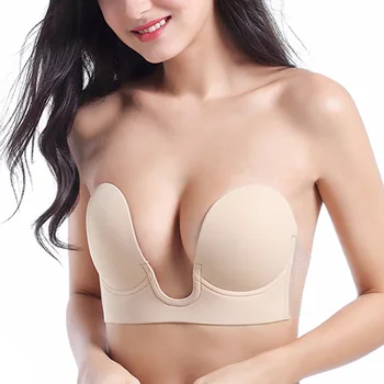 

Invisible Push Up Bra Strapless Bras Dress Wedding Party Sticky Self-adhesive Silicone Brassiere Breathable Deep U Bra Black