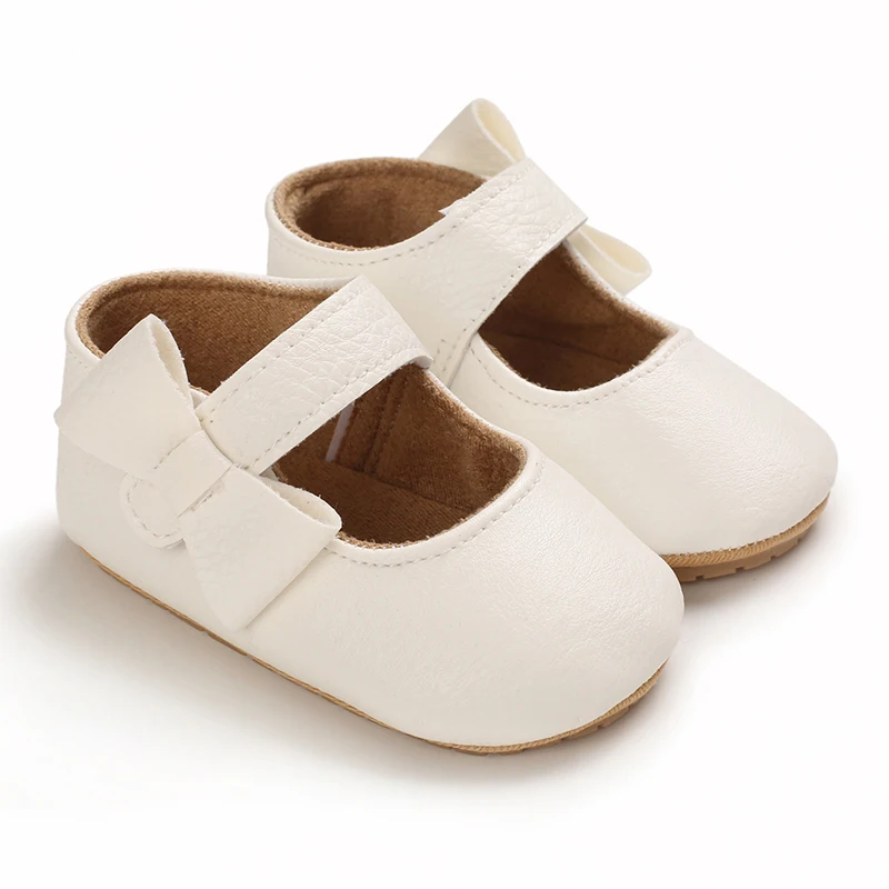 Infant Newborn Baby Girls Princess Non-Slip Floral Border Shoes Toddler Baby Soft PU Leather Prewalker Shoes Solid First Walkers
