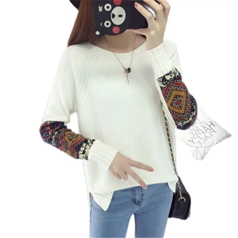 2022 Autumn Winter Knitted Pullovers Women High Quality O-Neck Print Tops Plus Size Lady Sweaters Bottoming Shirt Girls A457 | Женская