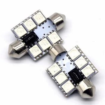 

2 Pcs Universal 36MM Car DC12V 6SMD 5050 Atmosphere Lamp Bulb Interior RGB LED reading light With Remote Controller