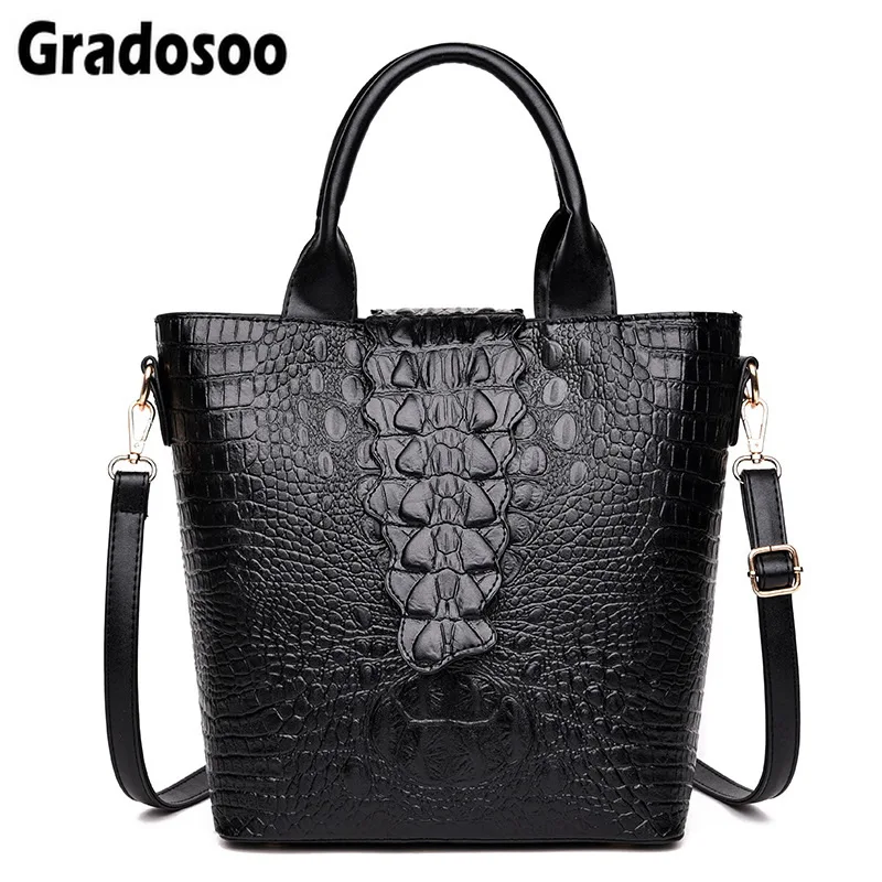 Gradosoo Fashion Women Bag PU Leather Top-Handle Bags Designer Brand Handbags Female Crocodile Pattern Totes Shoulder LBF411 | Багаж и