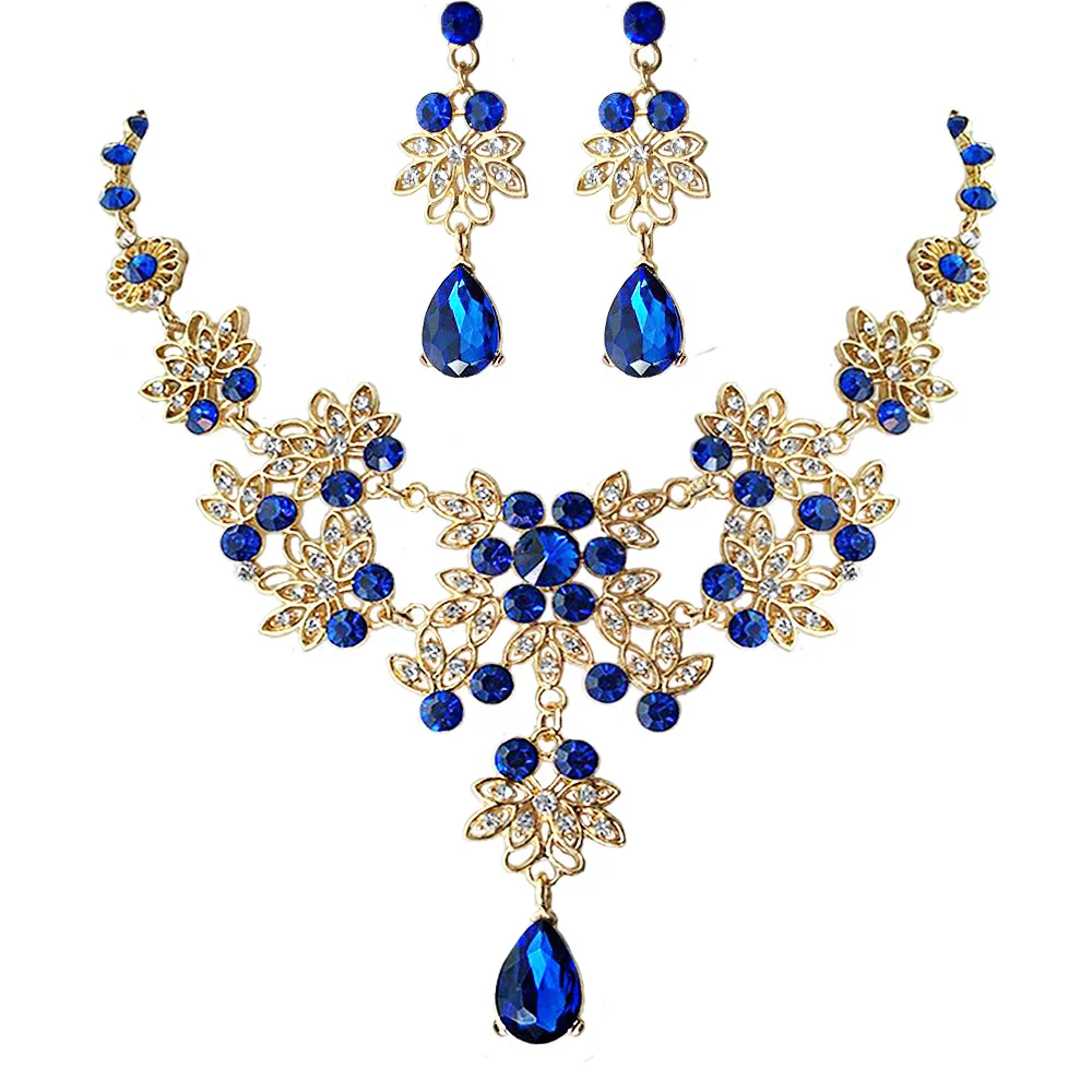Bridal Jewelry Sets Crystal Jewelry Sets Fashion Crystal Water Drop Bridal Jewelry Sets Gold Color Rhinestone Chokers Necklace Earrings Wedding African Beads Jewelry Set
