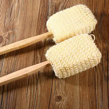 

1Pc Beige Body Back Massage Sponge Scrubber Natural Long Sisal Shower Brush Bath 37*9cm Handle J9L5