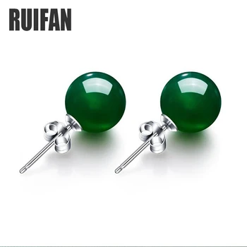

Ruifan 8mm Round Natural Red/Green Agate Small Stud Earrings for Women 925 Sterling Silver Earring Girl Jewelry YEA119