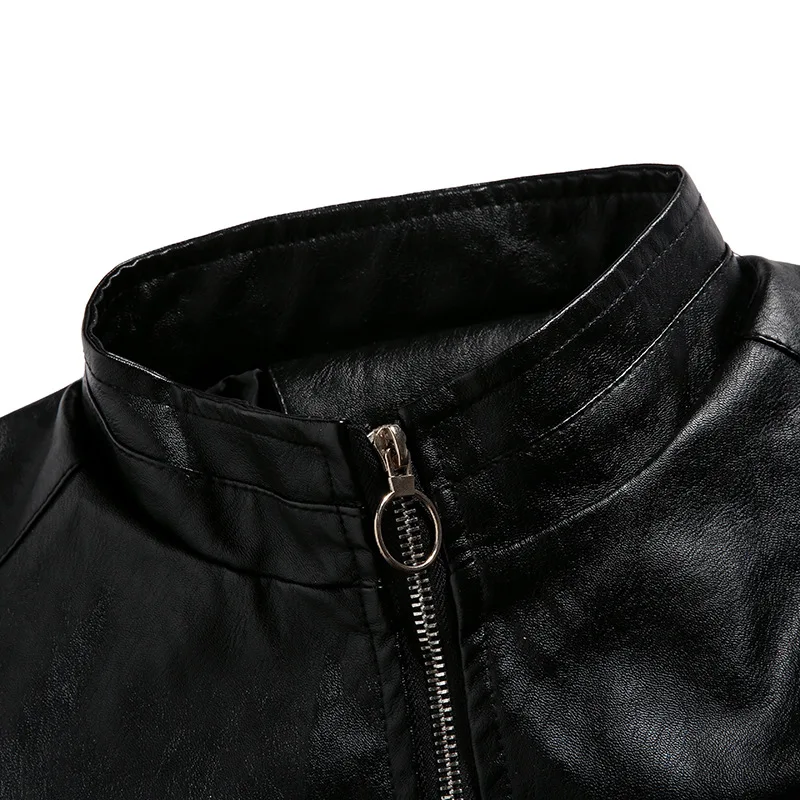 

Spring And Autumn New Style MEN'S Leather Coat Casual Fashion Men Jacket Comfortable Soft Slim Fit Stand Collar Coat