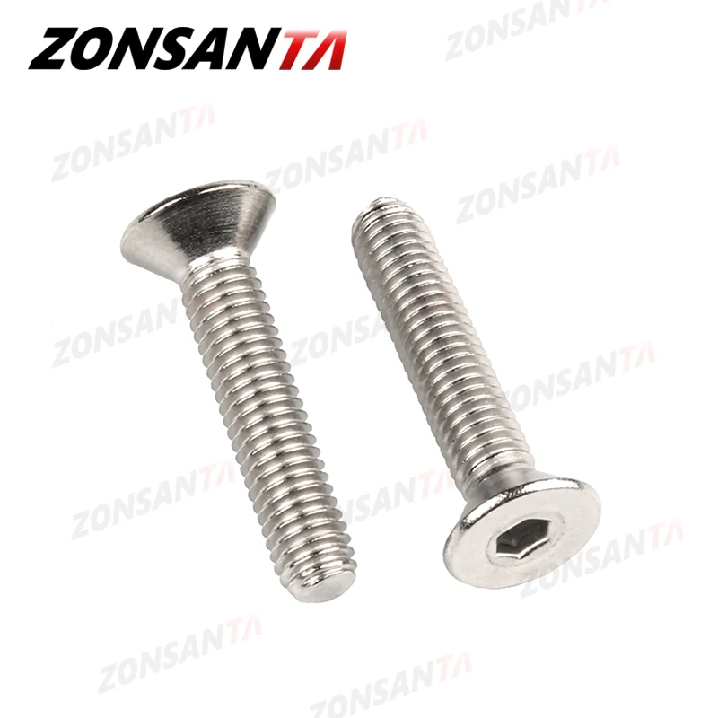 ZONSANTA 304 Stainless Steel Screw M2-M6 Din7991 Hexagon Hex Socket Flat Head Countersunk Furniture screws