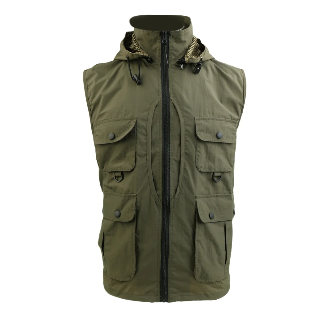 

Multi-Pocket Breathable Mesh Vest Detachable Hat for Fishing Hunting Photography Fisherman Multifunctional Vest