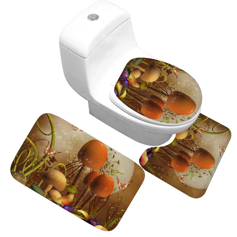 Zeegle 3pcs Toilet Seat Cover Bath Mat Washable Non-Slip Bathroom Rug Bath Mat Set Soft Flannel Floor Mats for Bathroom
