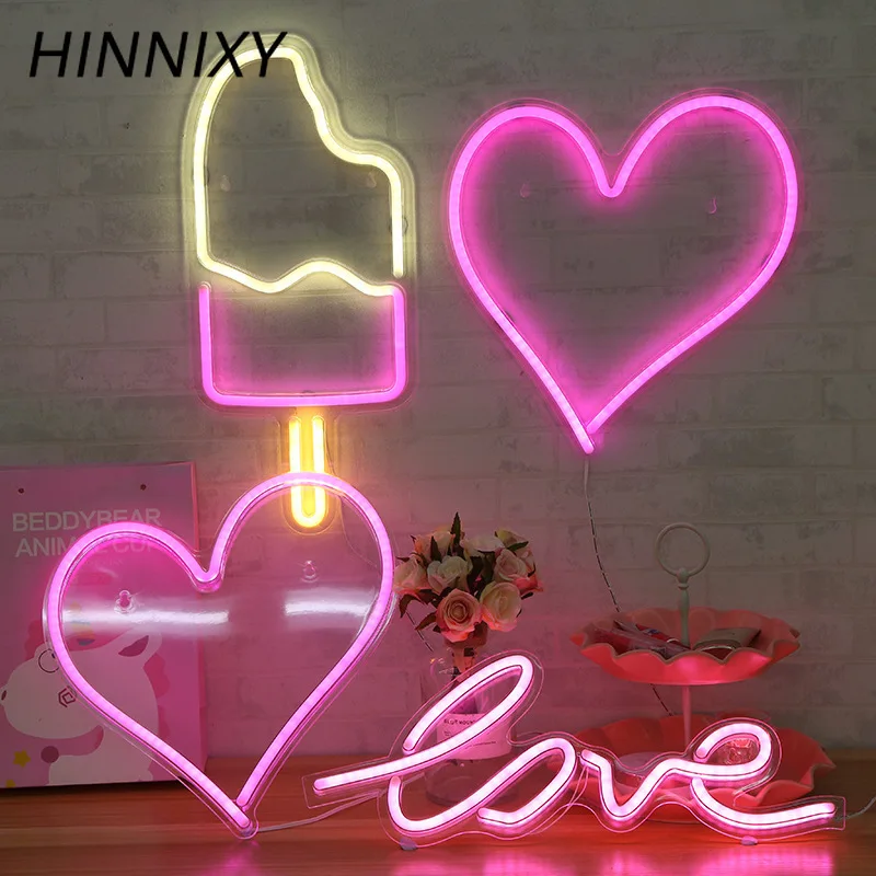 Неоновый ночной Светильник Hinnixy с питанием от USB, настенный светильник, Красочный светодиодный неоновый знак, лампа для бара, кафе, рождественской витрины, художественное украшение стены