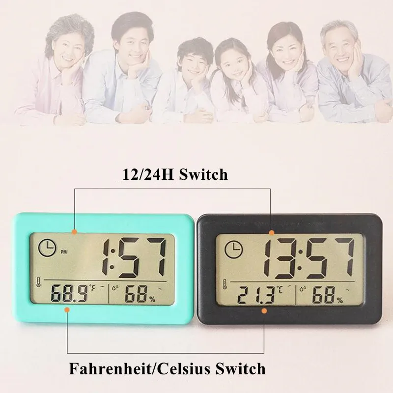 Digitaluhr im nordischen Stil Temperatur Luft feuchtigkeit tragbare Tisch  uhr Wand montage 12/24h digitale LED-Uhren - AliExpress