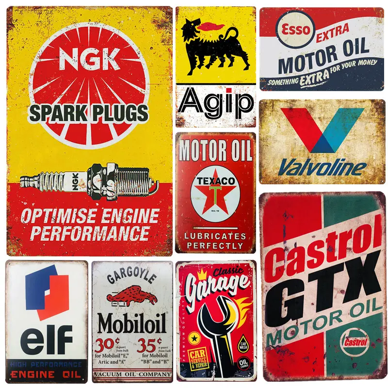 Vintage Metal Tin Signs Garage Rules Gas Oil Bar Rustic Pin Up Poster Plaque Pub Wall Decor