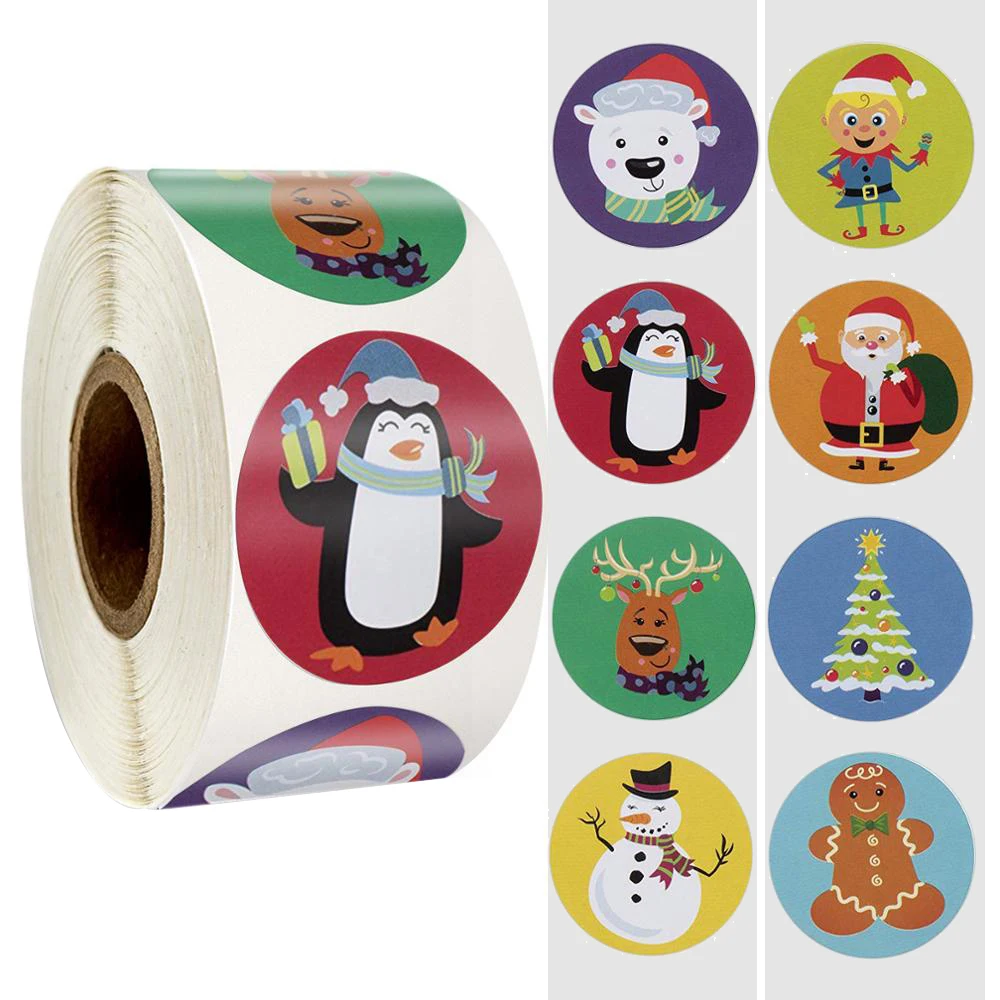 

500pcs cute christmas Round sticker seal label with Christmas Tree penguin snowmanDIY Gift Stickers label handmade sticker