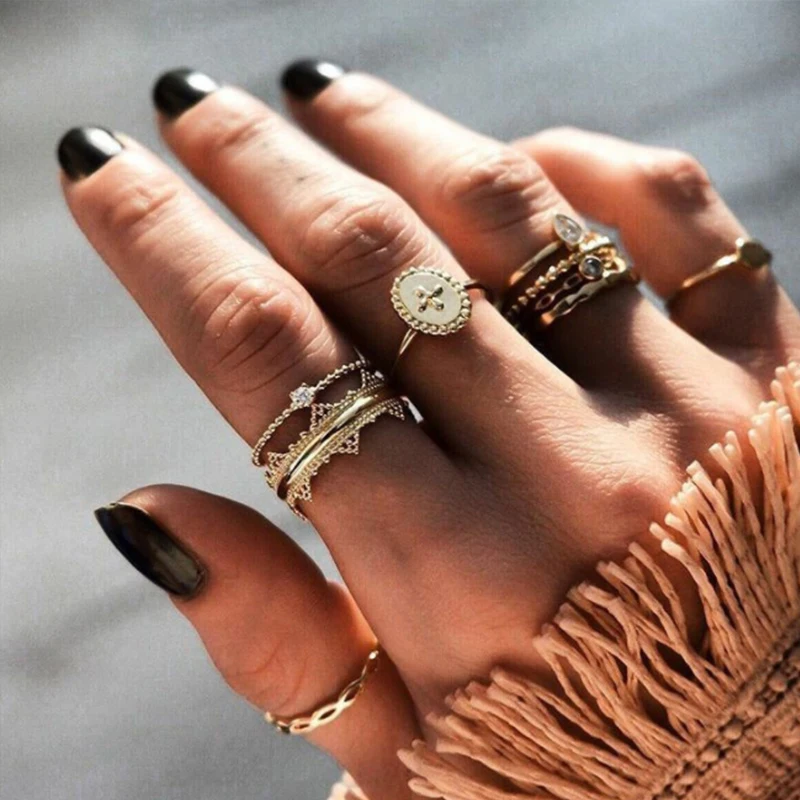 

Tocona 5Pcs/Set Vintage Fine Gold Rings for Women Knuckle Finger Mini Ring Set Exquisite Wedding Jewelry Accessories 8660