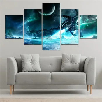 

5 Pieces Lich King Dragon Pictures Modular Abstract Game Poster Canvas Prints Painting Living Room Wall Art Home Decor Framed