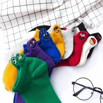 

Kawaii Embroidered Expression Women Socks Cotton Harajuku Happy Funny Socks Women Christmas Gifts Ankle 1 Pair Size 35-40