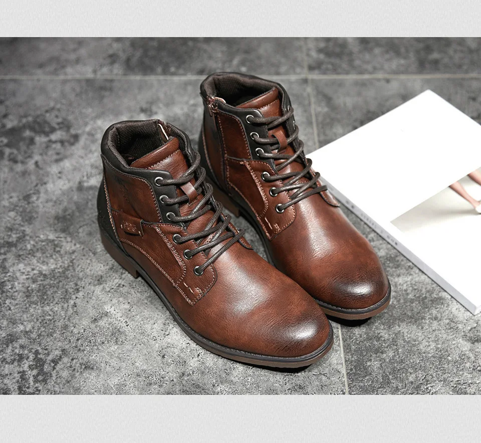 Merkmak/Новинка года; осенние мужские кожаные ботинки; модные оксфорды на шнуровке с высоким берцем; теплые мотоботы; большие размеры; мужские ботильоны