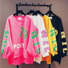 Новые весенне-осенние женские свитшоты с длинным рукавом и буквенным принтом Женская Студенческая футболка свободный пуловер рубашка повседневные толстовки Топы