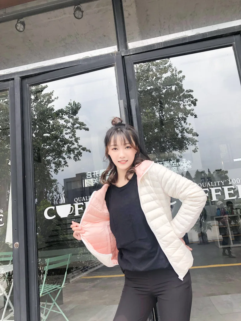 New Style Autumn And Winter Warm Slim Fit Slimming Stand Collar Double-sided Wear Thin down Jacket Women's Short Coat Rever