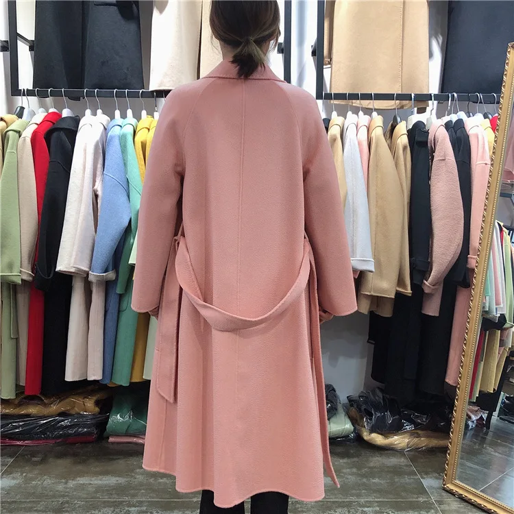 Новое высококачественное шерстяное пальто ручной работы с волнистым лицом, зимняя верхняя одежда, свободное женское осеннее пальто с поясом