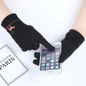 

New Cotton Gloves Women's Fashion Luxury Suede Embroidery Pattern Mittens Outdoor Warm Cold Lady Dress Accessories Winter 2019