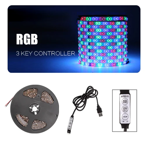 RGB with 3KEY DC 5 В Светодиодная лента USB кабель питания гибкий светильник 50 см 1 м 2 м 3 м 4 м 5 м SMD 2835 мини 3Key Настольный Декор ТВ фоновый светильник ing - Испускаемый цвет: RGB with 3KEY