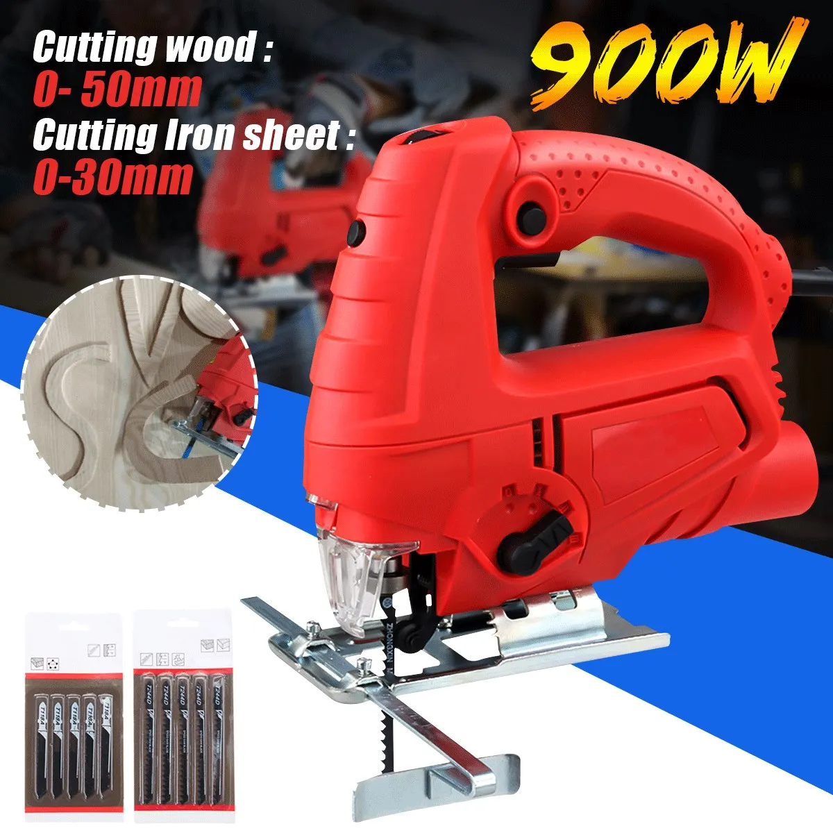 

MPT 900W 220V Wrench Electric Jig Saw Tools Electric Scroll Sweep Saw Kit Home DIY Wood Work Cutting Power Tool w/10xSaw Blades