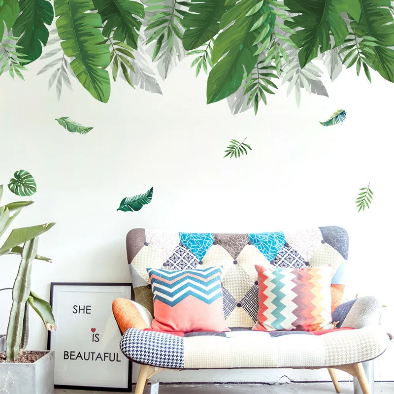 

Tropical Rainforest Plant Wall Sticker Green Banana Bamboo Leaf Inkjet Wall Stickers Home Children's Room Interior Wall Stickers