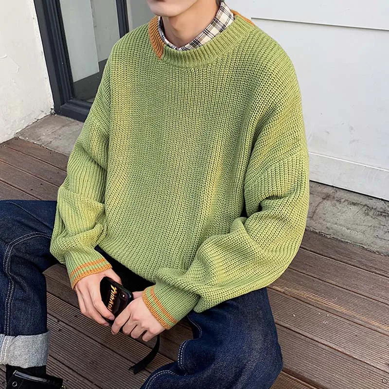 Мужской Повседневный свитер с круглым вырезом, белый осенне-зимний Свободный корейский Модный пуловер, вязаный джемпер, свитера, мужские пуловеры M-2XL - Цвет: light green