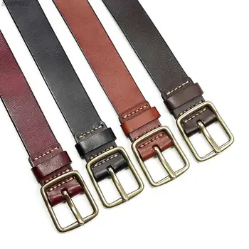 

Leather belt men vintage leather belts men's jeans strap black color wide strapping waistband brown thong Iuxury genuine