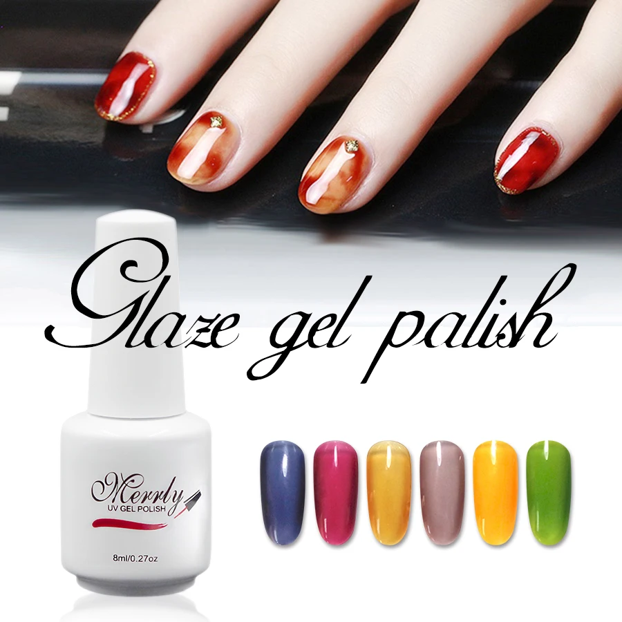 

Merrly 8ml Glaze Nail Gel LED UV Gel Polish Coloured Translucent Lacquer Stained Glass Nail Art Creative Manicure DIY