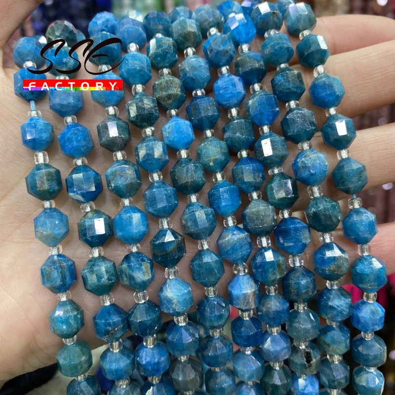 

Natural Stone Faceted Blue Apatite Loose Spacer Charm Beads for Jewelry Making Diy Bracelets Women Necklace Accessories8mm 15''