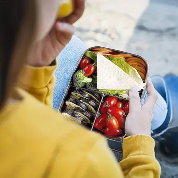 

Stainless Steel Bento Box Lunch Container 3-Compartment Container Two Food Sides Box Ml Bento Lunch For Sandwich 1400 and O4A2