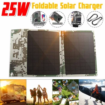 

25W Solar Panels Folding Waterproof Sun Power Solar Cells Charger 5V 2A USB Output Devices Portable for Outdoor Camping Car