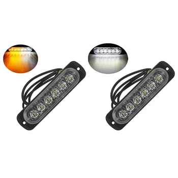 

2Pcs 12V-24V 6LED Light Flash Emergency Car Vehicle Warning Strobe Flashing White with White and Yellow
