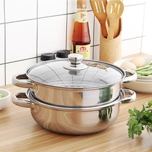 Двухслойная Пароварка из нержавеющей стали, пароварка, набор, многофункциональная Пароварка для супа, работает с газовым электрическим и грилем