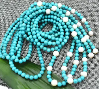 

Beautiful white cultured Freshwater pearl turquoise 6mm necklace 50 "AAA+