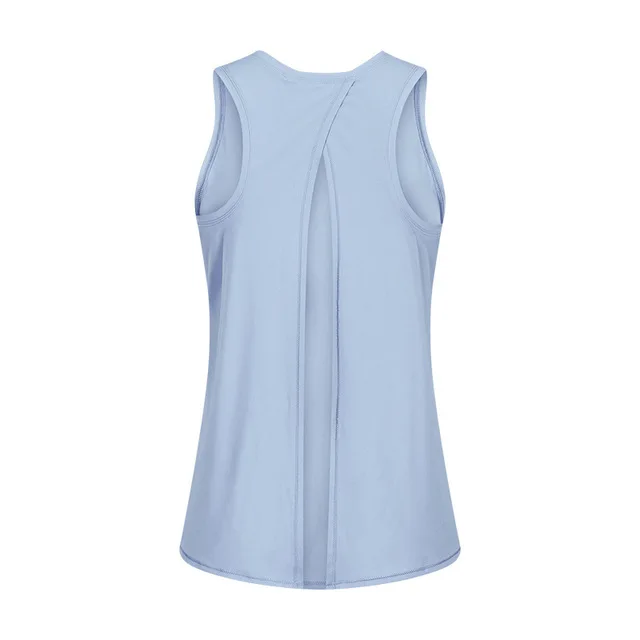 Solid Color Fitness Women Tank Top Back Strap Yoga Shirt Vest Loose-fitting Blouse Gym Clothe Breathable Quick-drying Sportswear Green Ash