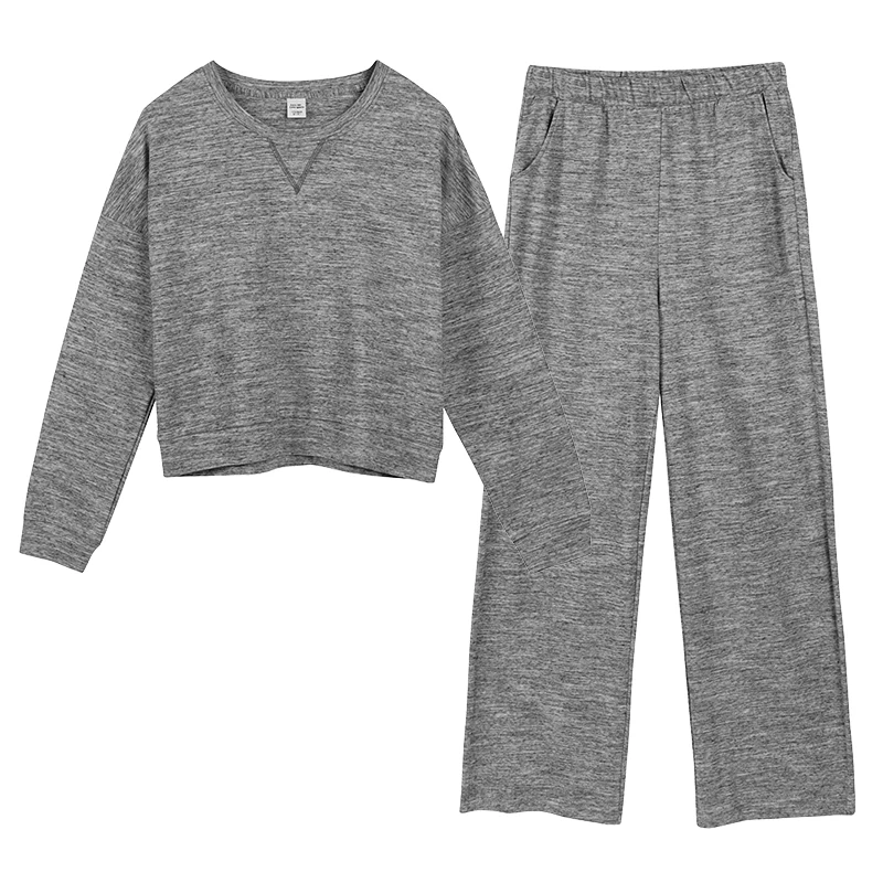 

Grey Sleepwear 100% Cotton Loungewear Women Trendy Daily Homewear High Waist Top Minimalist Style Pajamas Chic Wide Legs Pyjamas