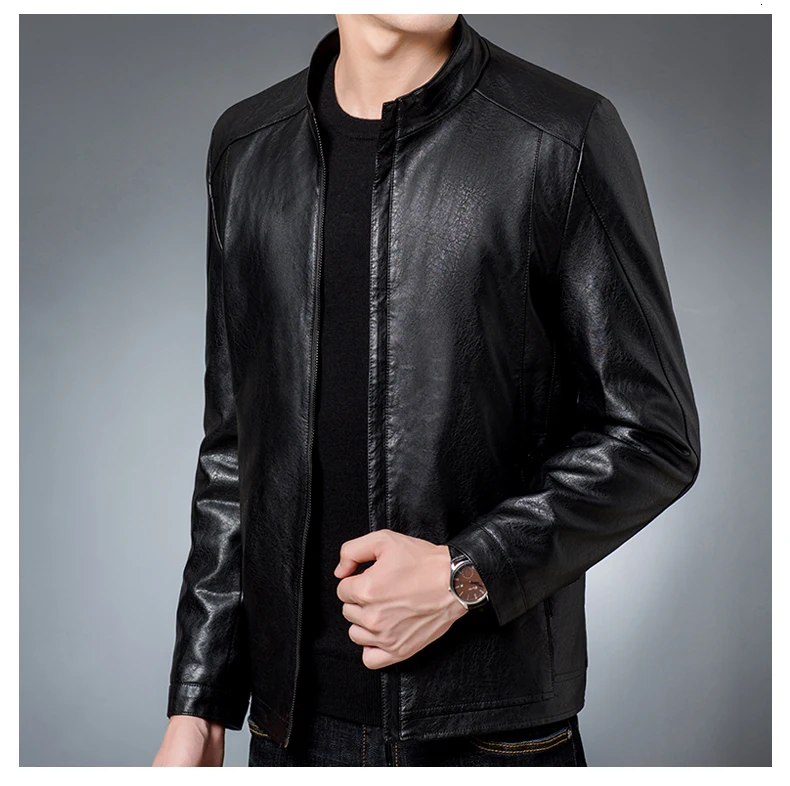 Winter Men's leather Jacket design stand collar Coat Men casual motorcycle leather coat Mens Sheepskin jackets Windbreaker Coats