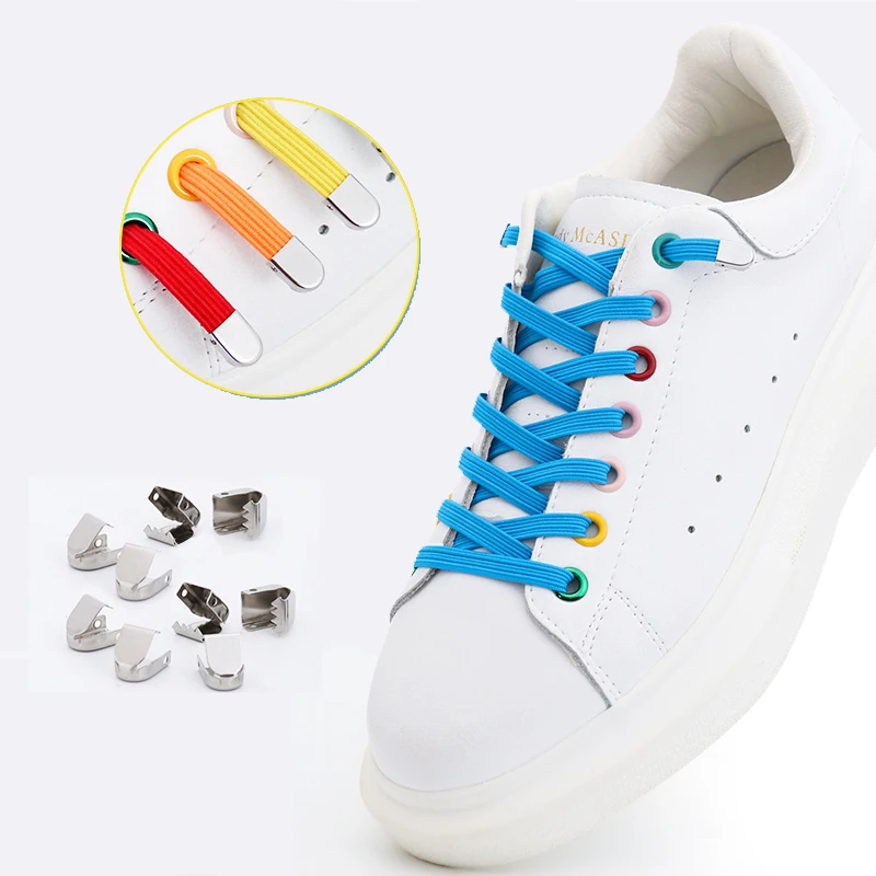

1 pair No tie shoelaces Flat Metal push lock Quick wear in 1 second Elastic Shoelace Man and woman Universal Lazy lace