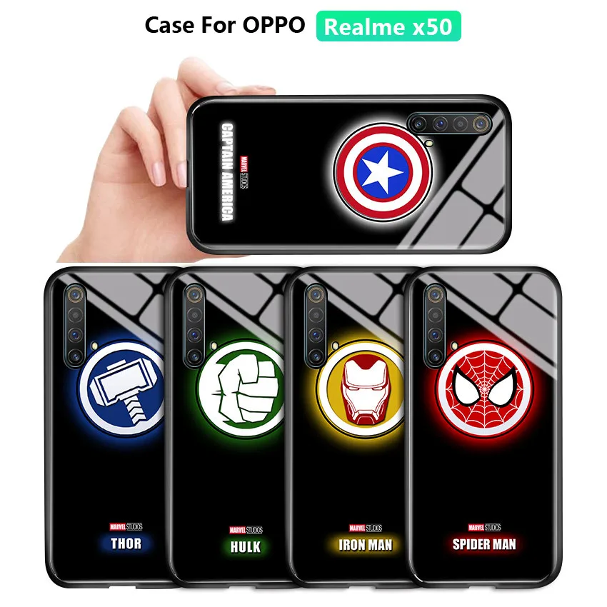 Для OPPO Realme X50 X2 Pro XT 5 6 5S 5i светящийся в темноте чехол с логотипом Marvel Тор глянцевое