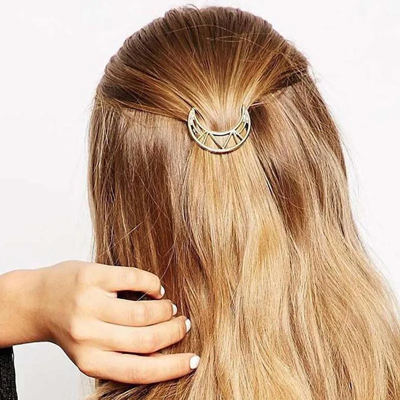 Fashion Women Hair Accessories Triangle Hair Clip Pin Metal Geometric Alloy Moon Circle Hairgrip Barrette Girls Holder