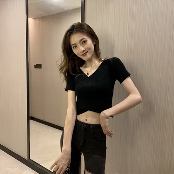 

A317-2020 summer new Korean short bottoming shirt net red slim slimming solid color short-sleeved T-shirt female