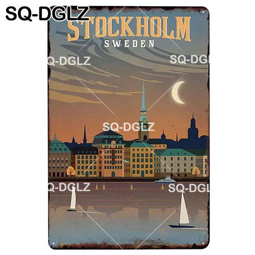 [SQ-DGLZ] Металлические дощечки для города в стиле «STOCKHOLM», винтажный Декор для дома, жестяная барная вывеска, пластины, металлические поделки, постер для рисования - Цвет: 1563