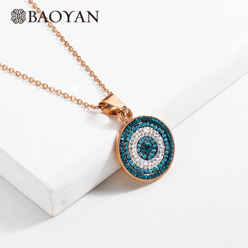 Rose Gold Necklace Baoyan Ювелирные наборы, стразы, сглаза, бижутерия, ювелирный набор из нержавеющей стали,, Модные женские ювелирные наборы для женщин - Окраска металла: Rose Gold Necklace